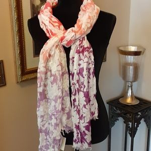Ann Taylor Loft rectangle scarf pink purple coral lavender Fringed 74x23"…New